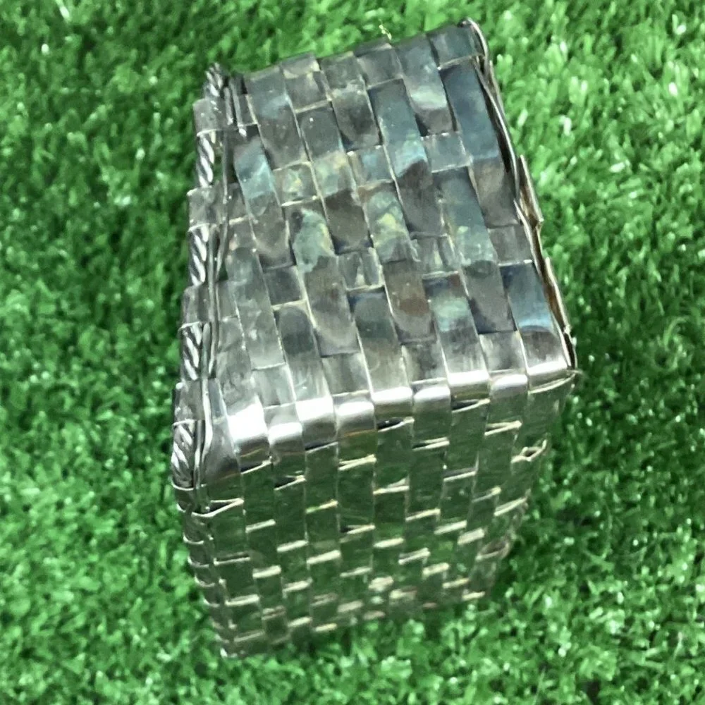 Vintage Silverplated Over Brass Woven Basket Small